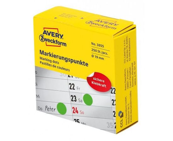  Этикетки Avery Zweckform 3855 250шт на листе диаметр 19мм/70г/м2/зеленый самоклей. универсальная (упак.:1рул) 