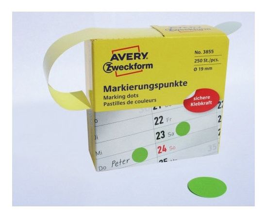  Этикетки Avery Zweckform 3855 250шт на листе диаметр 19мм/70г/м2/зеленый самоклей. универсальная (упак.:1рул) 