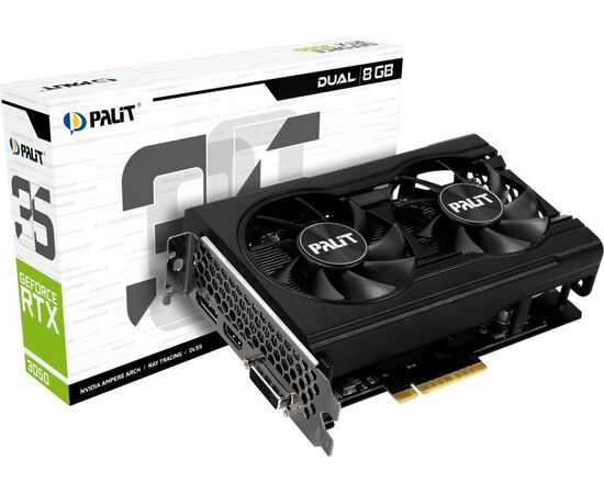  Видеокарта Palit nVidia GeForce RTX 3050 PA-RTX3050 DUAL (NE63050018P1-1070D) PCI-E 4.0 8192Mb 128 GDDR6 1552/14000 HDMIx1 DPx3 HDCP Ret 