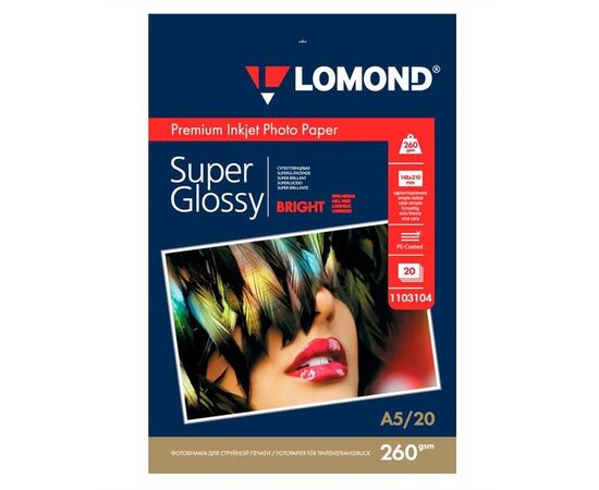  Фотобумага Lomond 1103104 A5/260г/м2/20л./белый высокоглянцевое для струйной печати 