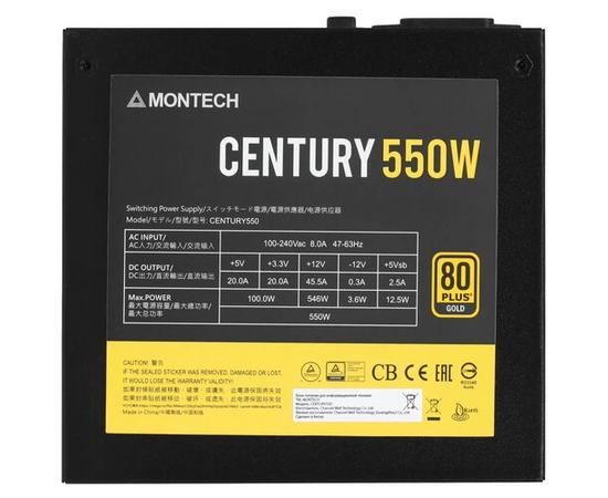  Блок питания Montech Century 550W / ATX 2.43, APFC, 80 Plus Gold, Full Bridge LLC, DC-DC, Japan caps, 120mm fan, full modular 