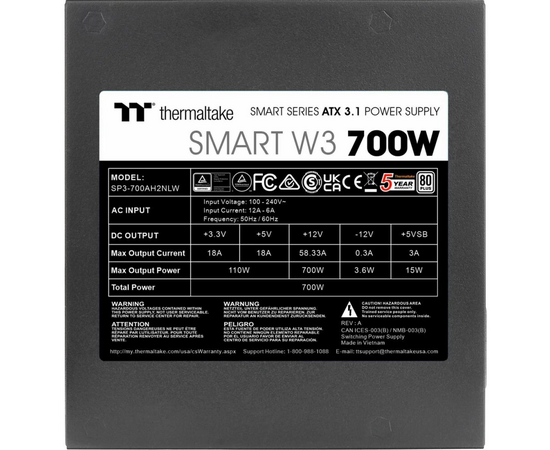  Блок питания Thermaltake Smart W3 700 (PS-SPW-0700NNFAWE-1) 