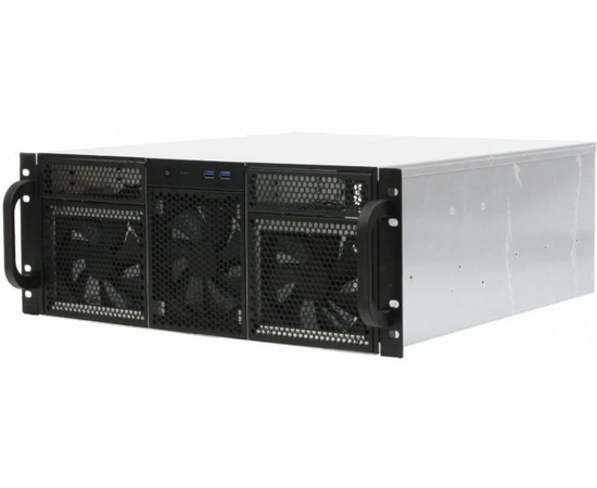  Корпус Procase RE411-D2H14-FC-55 4U, 2x5.25+14HDD, черный, без блока питания, глубина 550мм, MB CEB 12"x10,5", панель вентиляторов 3*120x25 PW 