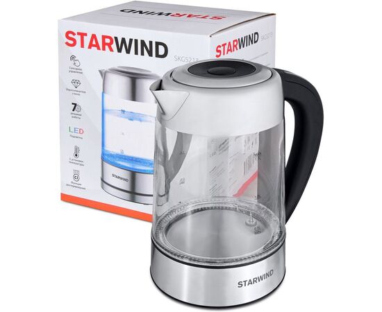  Чайник электрический Starwind SKG5213 1.7л. 2200Вт черный/серебристый (корпус: стекло) 